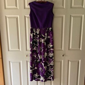 Vintage 70’s maxi dress women’s purple black white floral hippy boho sleeveless